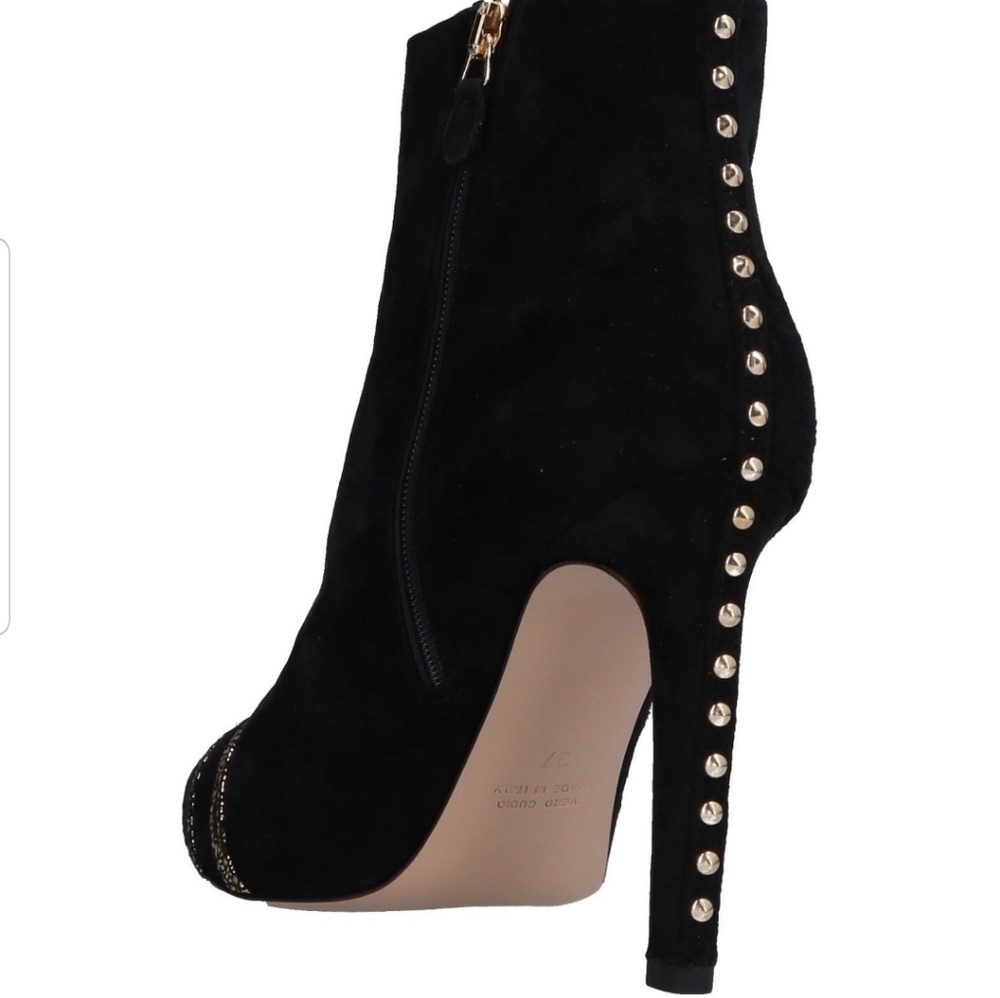 Genuine Leather Suede Ankle Boots With Gold Detail